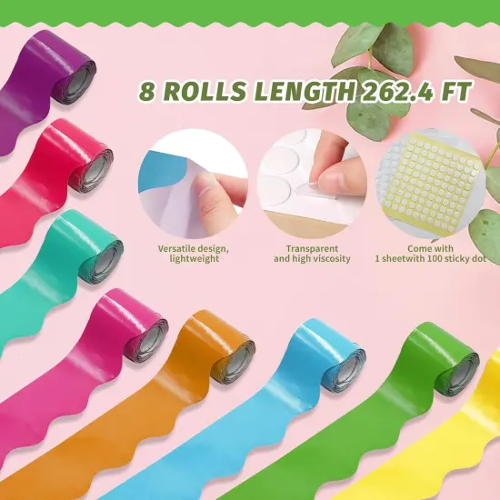 8 Rolls 262.4 Ft Bright Bulletin Board Borders Set {2}