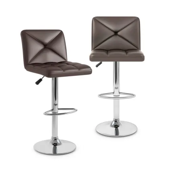PU Leather Bar Stools Set of 2 with Backrest, Adjustable Height, Modern Design, Comfortable Seating Brown {8}
