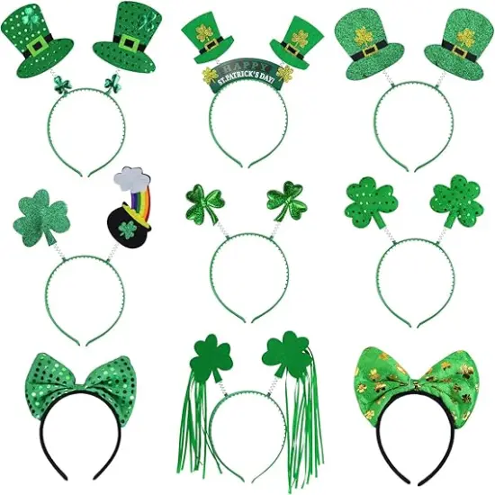 9PCS St Patricks Day Headband,St.Patrick'S Day Green Shamrock Clover Headband for Women Girls Hair Accessories Headwear {1}