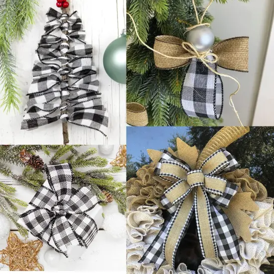 3 Rolls Christmas Buffalo Plaid Ribbon Wired Edge 9.9 Yard Plaid Burlap Ribbon Christmas Checked Burlap Ribbon for Christmas Tree Wrapping Crafts Decoration 1.5 inch Width(Black and White) {2}