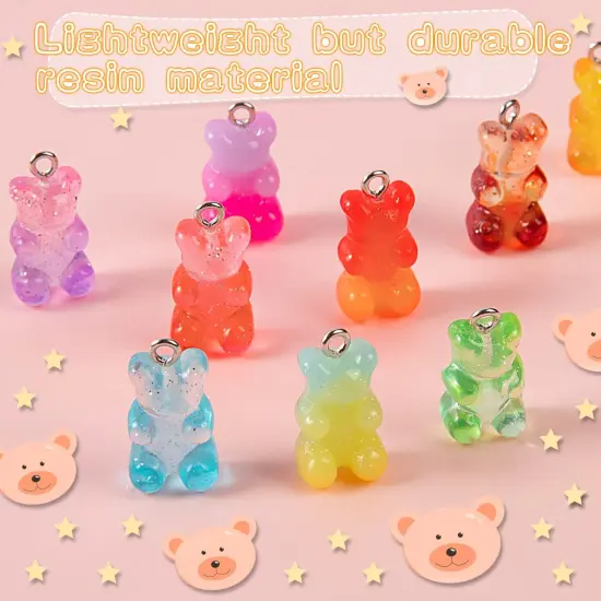 60pcs Gradient 3D Gummy DIY Bear Charms- Resin Bear Shaped Clay Pendants in 15 Colors Earring Bracelet Nacklace DIY Jewelry Making Pendants Nail Art Accessory for Adults DIY Handmade Crafting Gifts {5}