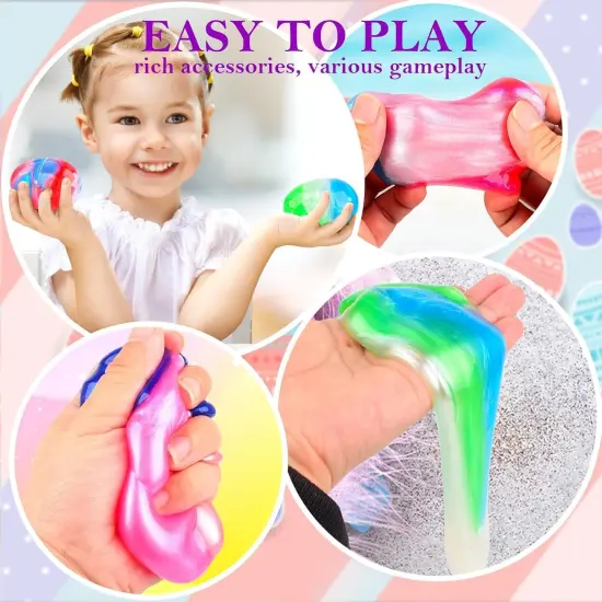 7 Pack Galaxy Slime Eggs, Prefilled Easter Eggs, School Classroom Easter Gifts Exchange, Stress Relief Slime Toy Kit {4}