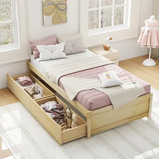 Wooden Twin Captain Bed with Storage Drawers and Daybed Function Natural {2}