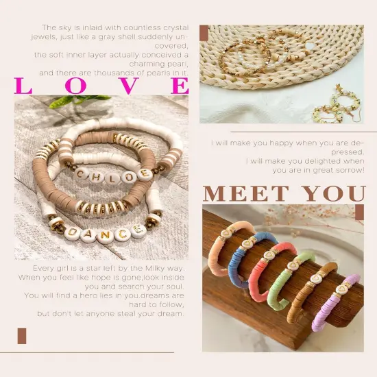 Bracelet Making Kit, 3 Boxes 48 Colors Polymer Clay Beads Set Round Letter Beads for Jewelry Making Kit Friendship Bracelets Thin Heshi Beads with Charms Strings Arts and Crafts Gift for Girls Adults {1}
