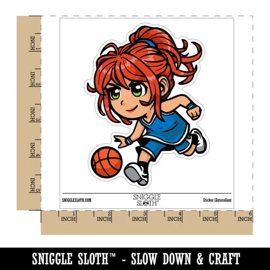 Water Bottle Sticker Set Cute Basketball Girl Chibi Sports Cute Waterproof Vinyl Stickers Pack Decal, Skateboard, Laptop, Car, Window, Bumper - 5 Pack {1}