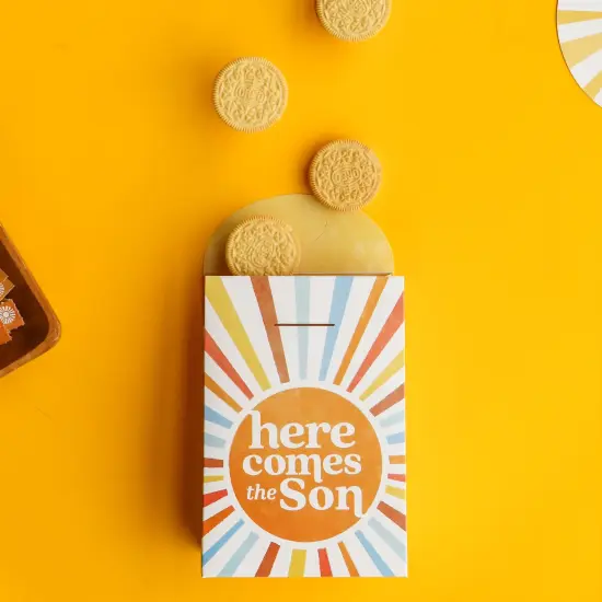 Big Dot of Happiness Here Comes The Son Favor Boxes, Boy Boho Baby Shower Decorations, Retro Sunshine Party Goodie Gift Bags - Set of 12 {5}