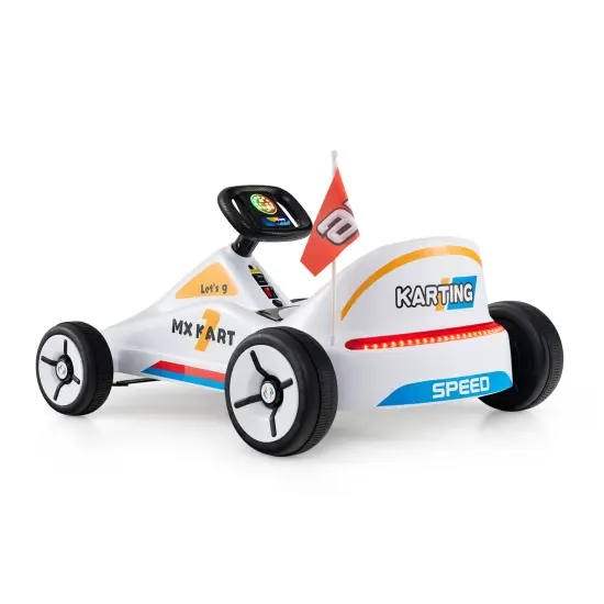 Electric 12V Kids Go Kart Race Toy with Remote Control & Music White {3}