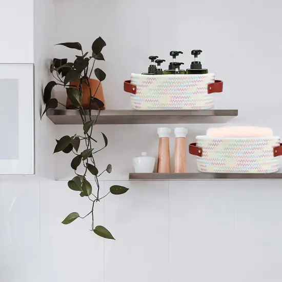 Small Woven Basket, Mini Cotton Rope Storage Basket, Tiny Easter Basket, Shelf Basket, Oval Decorative Toy Dog Cat Basket for Nursery, Empty Gift Basket, 9.4" x 5.9" x 3.9" XS {4}