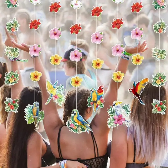 Hawaiian Party Decorations Hawaiian Flower Tropical Birds Garland Door Decorations Hanging Banner Summer Floral Parrot for Beach Pool Luau Tiki Jungle Party Decor {5}
