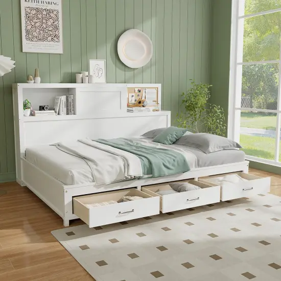 Twin Size Wooden Daybed with 3 Drawers with Storage Shelves {6}