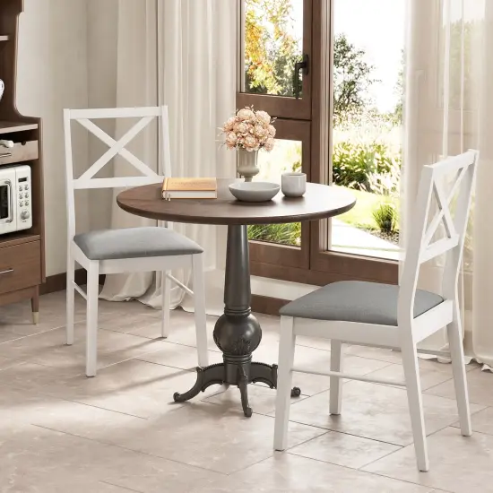 Upholstered Side Dining Chairs Set of 2 with Rubber Wood Frame and Padded Seat White {2}