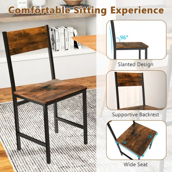 Industrial Kitchen Side Chairs Set of 2 with Metal Legs and Slanted Back-Rustic Brown {6}