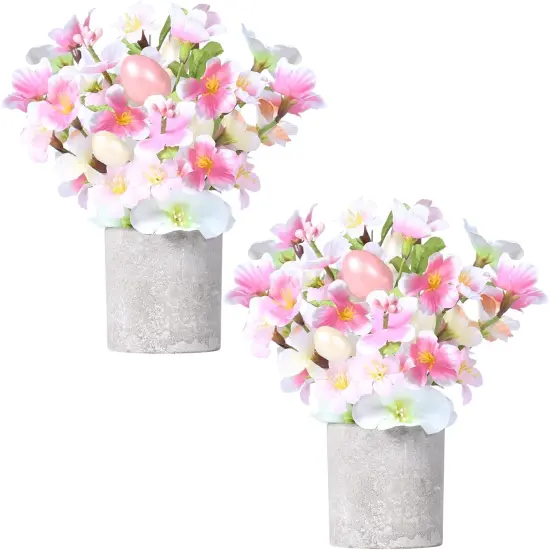 Easter Decorations, 2PCS Artificial Easter Pink Flower Egg Potted Table Decorations {1}