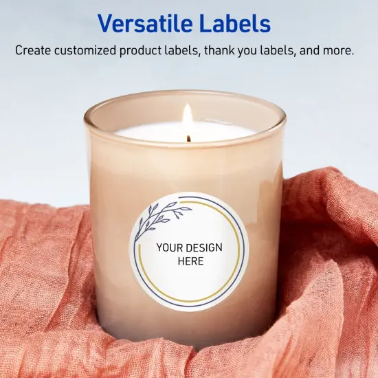 Avery Printable Round Labels, Gold & Navy Border with Florals, 3" Diameter, Matte White Round Labels, Permanent, Laser/Inkjet, 60ct, Great for Product Labels {6}