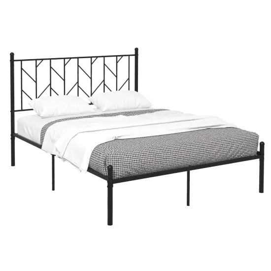 Metal Platform Bed Frame with Sturdy Slat Support, Full/Queen Size {4}