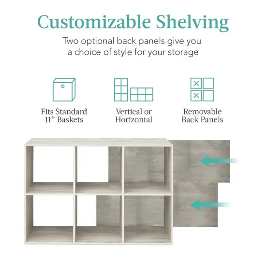 Best Choice Products 6-Cube Bookshelf, 11in Display Storage System, Organizer w/ Removable Back Panels Whitewash {3}