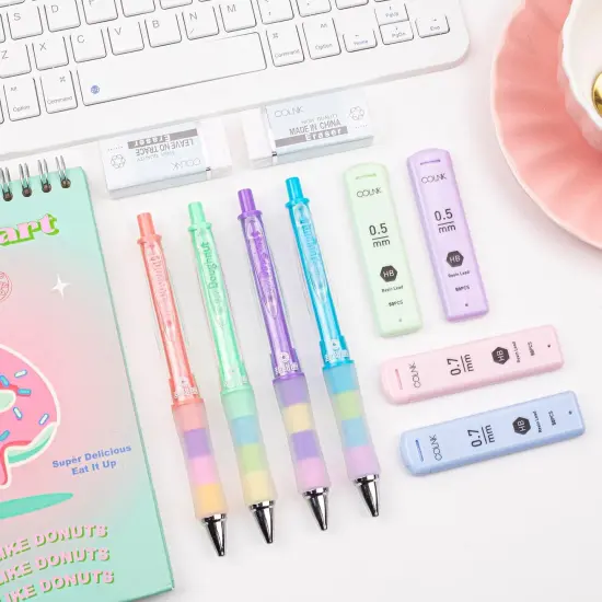 Mechanical Pencil Set with Lead and Erasers, 4 Drawing Mechanical Pencils 0.5 & 0.7mm, with 4 Tubes of HB Lead Refills and 2 Extra Erasers for School Office Writings {5}