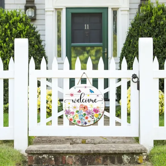 Spring Flower Welcome Door Sign Wildflower Wooden Hanging Sign Floral Butterfly Door Hanger Sign for Spring Indoor Outdoor Farmhouse Home Porch Window Decor {3}