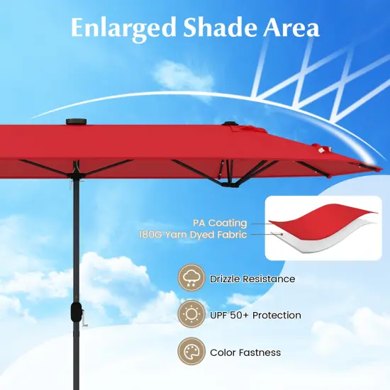 13FT Double-sided Patio Umbrella with Solar Lights for Garden Pool Backyard-Red {6}