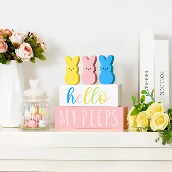 Easter Decorations for the Home: 5pcs Easter Bunny Wooden Table Centerpiece Signs {4}