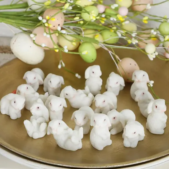 24 PCS Mini Bunnies Easter Decor - Mini Resin Animals Rabbits, Miniature Figurines Tiny Animals to Hide, for Easter Egg Filler Stuffers DIY Crafts Fairy Gardens Table Decor (White) {5}