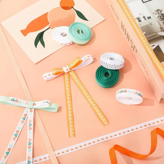 8 Rolls Boho Rainbow Ribbon 40 Yards 0.4 Inch Rainbow Themed Grosgrain Ribbon Colorful Boho Fabric Craft Ribbon for Wreath Bow Making Gift Wrapping Decor DIY Crafts {5}