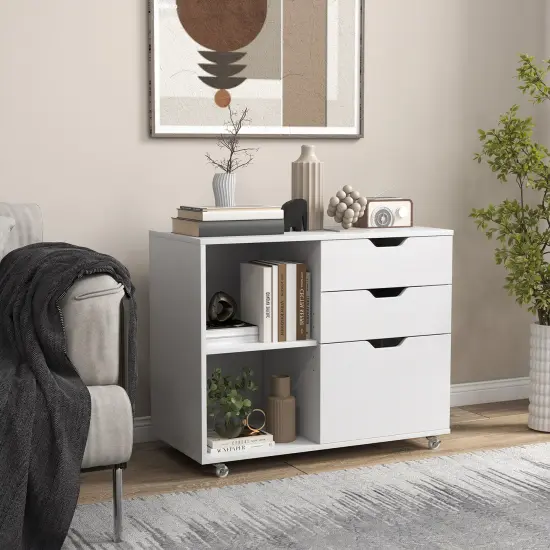 Modern Mobile File Storage Cabinet with Large Tabletop 3 Drawers and Smooth Rolling Wheels White {3}