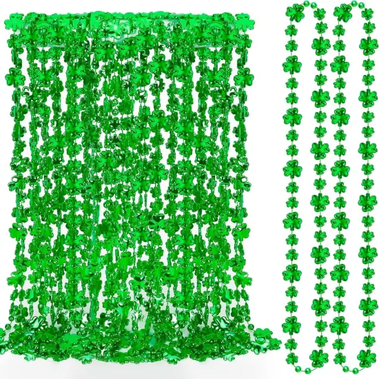 12PCS St Patricks Day Accessories, Shamrock Green Beads St. Patrick's Day Necklace, Irish Saint Patricks Day Necklace Bulk, St. Patricks Day 4 Leaf Clover Decorations Throw for Parade Party Supplies {1}