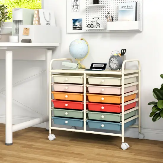 12 Removable Drawers Rolling Storage Cart with 4 Universal Wheels and Metal Frame Macaron {2}