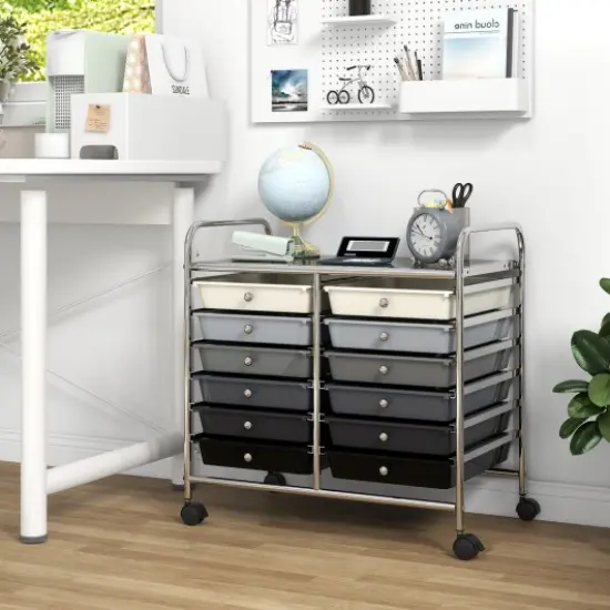 12 Removable Drawers Rolling Storage Cart with 4 Universal Wheels and Metal Frame Gradient Grey {2}