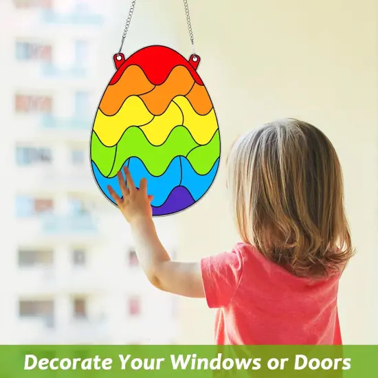 Easter Craft Kit for Kids Easter Egg Stained Glass Kit DIY Suncatcher Arts Crafts Hanging Window Decoration Egg Sticker Glass Made {5}