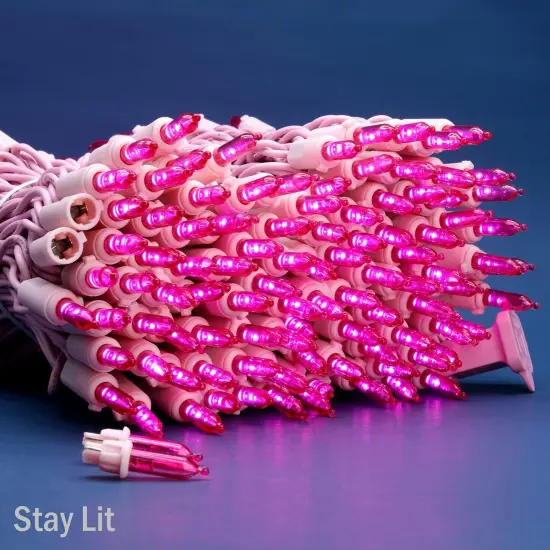 200 Pink LED Christmas Lights with Pink Wire, Pack of 2 Sets 33 ft 100 Count UL Certified Commercial Grade String Light (Pink) {2}