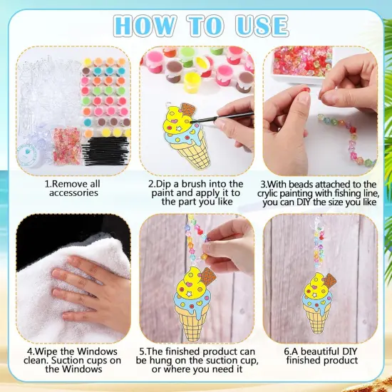 30 Sets Summer Suncatchers Window Art Drawing Kits DIY Ice Cream Sun Catcher Crafts Bulk Paint Your Own Window Hanging Ornaments {3}