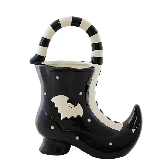 Transpac 7.5 Inch Witch Boot Candy Bowl W/Handle Halloween Figurine , Halloween Decor Halloween Bat Black {1}