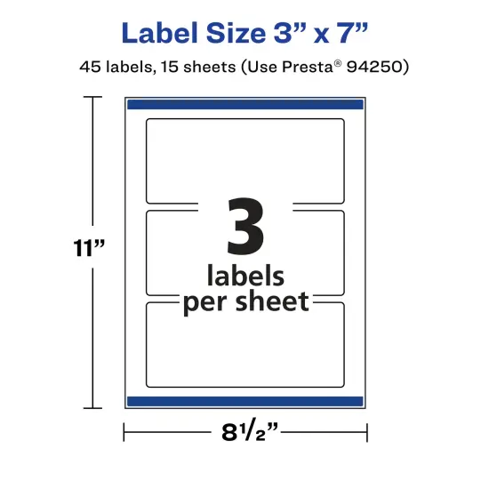 Avery Matte White Removable Rectangle Labels with Sure Feed Technology, Print-to-the-Edge, 3" x 7" {5}