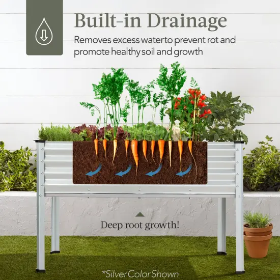 Best Choice Products 48x24x30in Elevated Galvanized Metal Garden Bed w/ Corner Protectors Taupe {5}