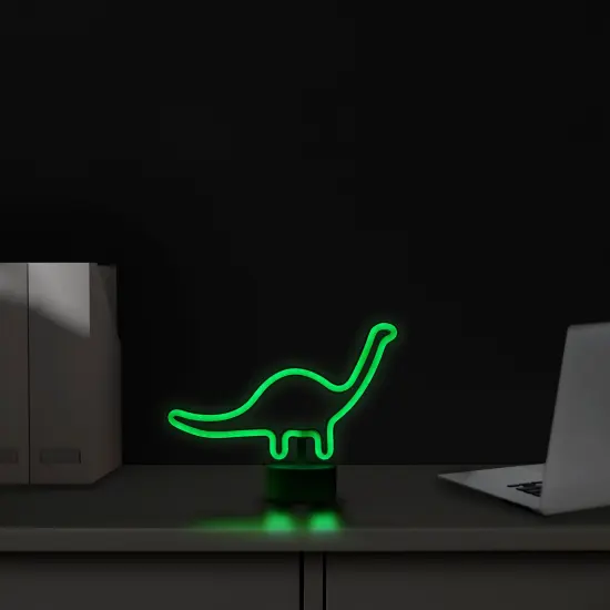 Northlight LED Brontosaurus Dinosaur Neon Table Light - 11" - Green {4}