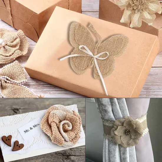 GUIFIER 30 PCS Burlap Flower Set,with 24 Handmade Burlap Flowers and Burlap Bow, 5 Burlap Lace Ribbon Rolls,1 Twine Glue Point Burlap Jute Ribbon for Wedding Party Decor Home Embellishment DIY Crafts {4}