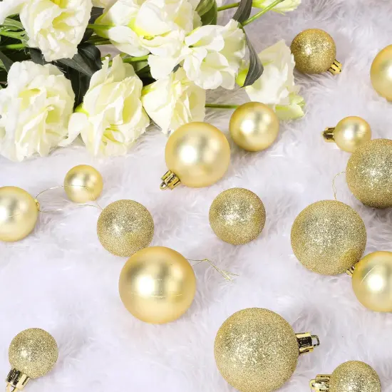44Pcs Christmas Ball Gold Christmas Ornaments Set for Garden, Backyard, Holiday, Wedding, Party Decorations Shatterproof Christmas Decorations Ornaments Bulk Balls (10pcs 2&rdquo;, 14pcs 1.57&rdquo;, 20pcs 1.18&rdquo;) {5}