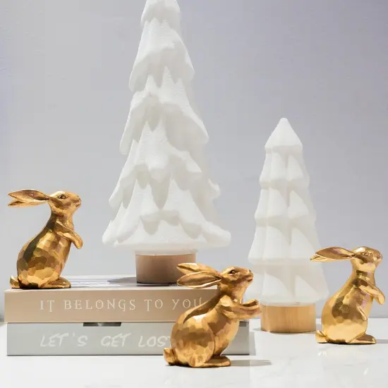 Resin Vintage Gold Bunny Decor Rabbit Figurines, Small Easter Bunny Figurine Set of 3 {2}