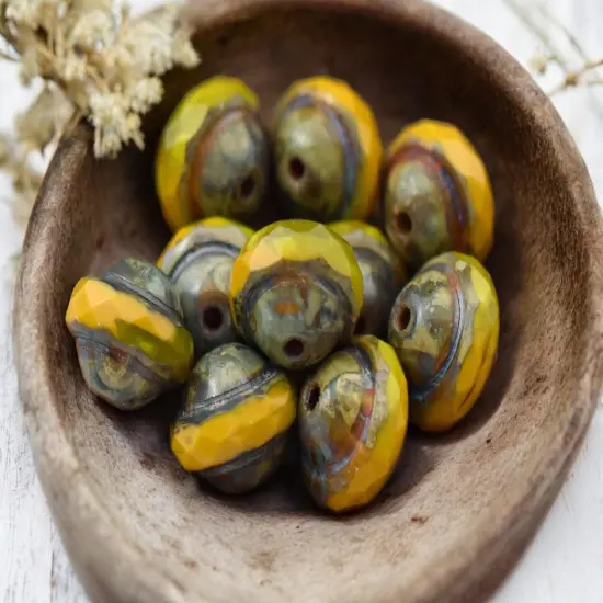 *15* 9x7mm Golden Mustard Opal Picasso Saturn Beads {5}
