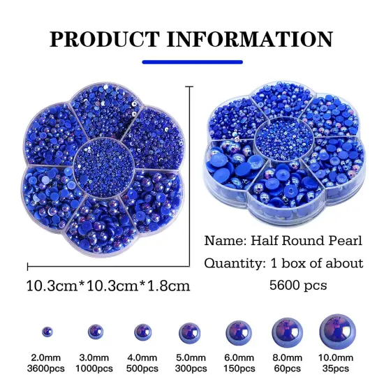 5600PCS Half Round Pearls Flatback Imitation Pearls for Crafts,7 Sizes for DIY Nails Art Crafting,Jewelry Making, Shoes,Cup,Phone Decoration (07 Dark Blue AB) {5}