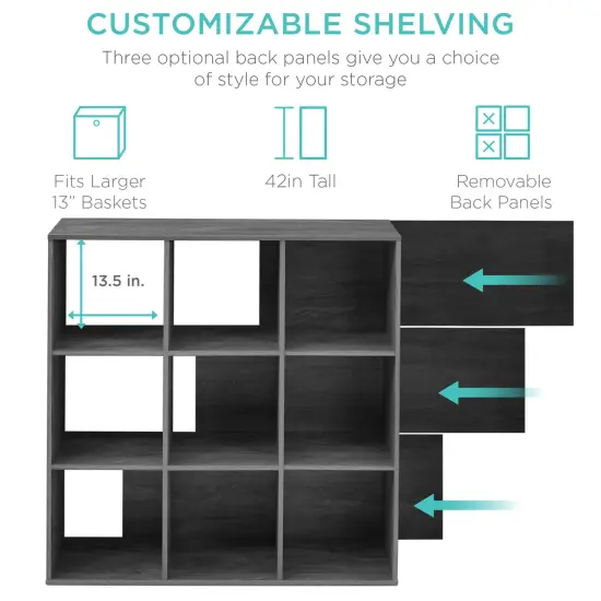 Best Choice Products 9-Cube Bookshelf, 13.5in Display Storage System, Organizer w/ Removable Back Panels Dark Gray {3}