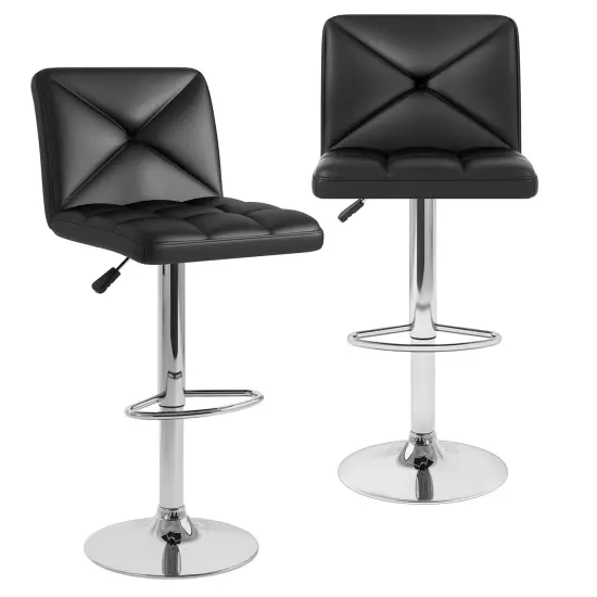 PU Leather Bar Stools Set of 2 with Backrest, Adjustable Height, Modern Design, Comfortable Seating Black {4}