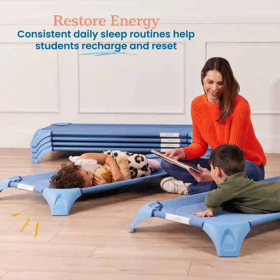 Stackable Cozy Cot with Blanket and Pillow Storage, Ready to Assemble, 6-Pack Powder Blue {3}