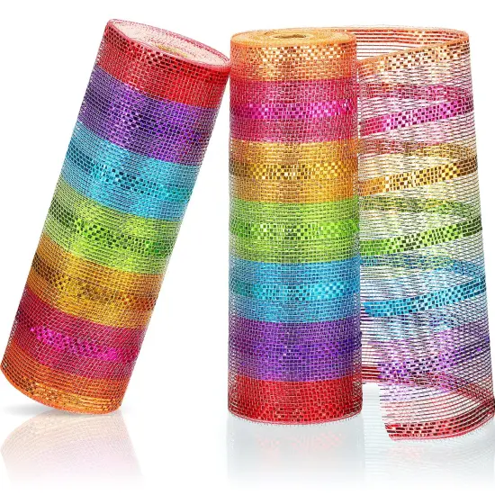 Christmas Deco Mesh Wreath Supplies Deco Mesh 10 Inch Ribbon Poly Mesh Ribbon Colorful Metallic Mesh Ribbon for Christmas Tree Party Wedding Garland,10 Inch x 30 Feet (2 Rolls) {2}