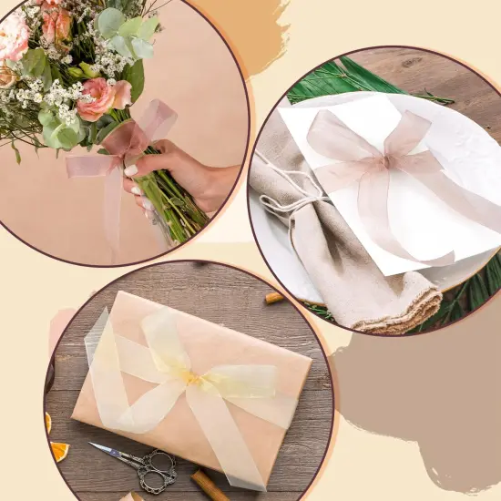 Sheer Ribbon Organza Ribbon 1 Inch x 150Yd 6 Rolls Brown Sheer Chiffon Ribbon Sheer Organza Ribbon Clear Fabric Ribbon for Gift Wrapping Wedding Bouquet Christmas Tree Decor Bows DIY Crafts {5}