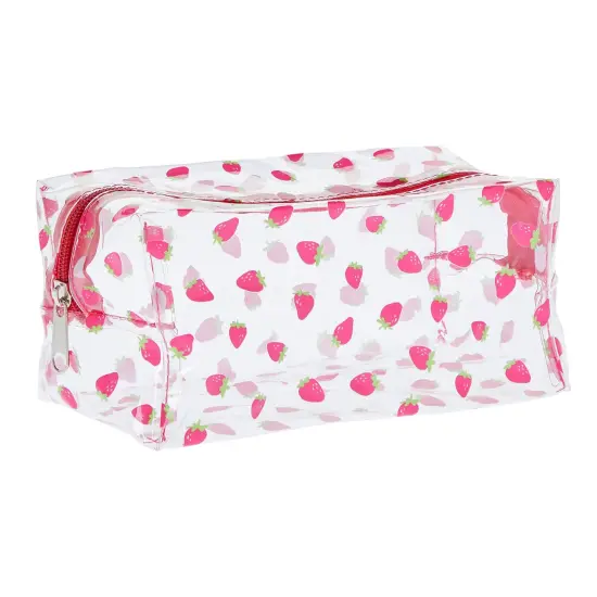 Set of 2 Strawberry Makeup Bag for Face Powder, Mascara, Lipgloss, Clear Travel Bags for Toiletries (2 Designs) Pink {7}