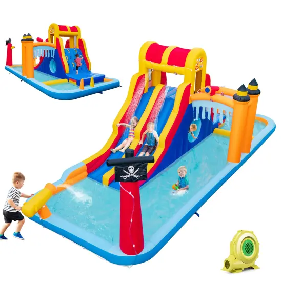 6-In-1 Inflatable Water Slide with Dual Slides Climbing Wall and Cave Crawling Game with 950W Blower {4}