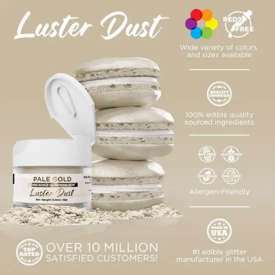 Bakell - Pale Gold Luster Dust (4g, 1x Jar) Edible Vegan Dust & Paint for Baking, Desserts and Beverages {2}